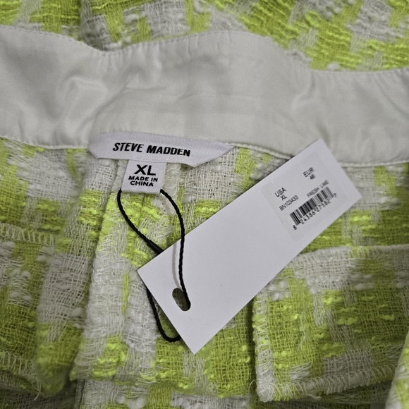 Steve Madden Women's Lia Neon Yellow Festival Gingham Check Tweed Shorts XL - Picture 7 of 8